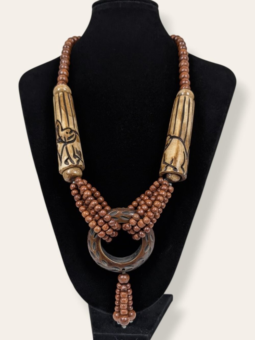 Vintage African-Style Wood & Bone Beaded Necklace
